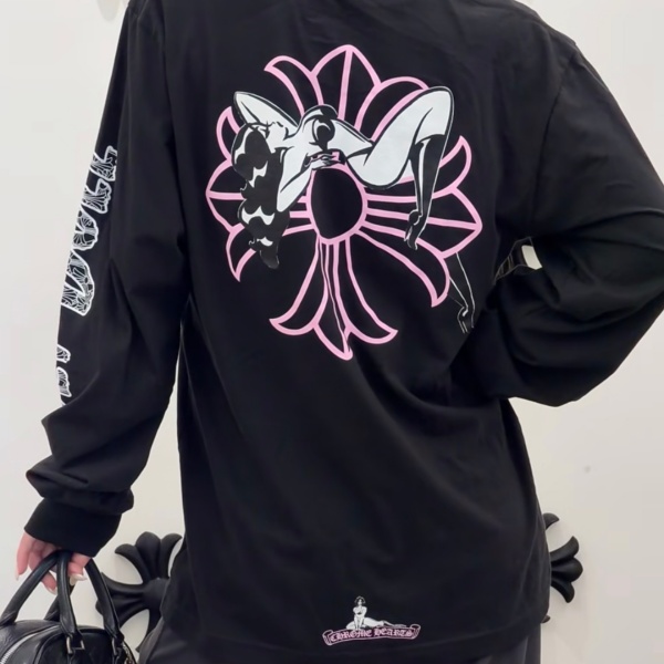 クロムハーツChrome Hearts激安Deadlyコラボ長袖Tシャツレディース女神プリントクロス柄バックプリントゆったりストリート
