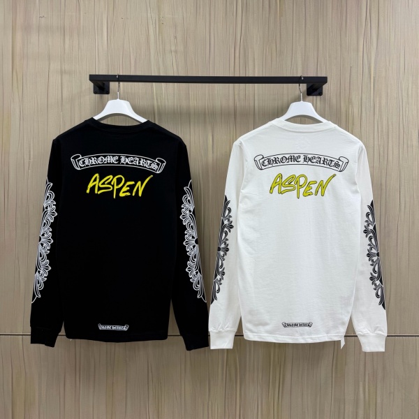 クロムハーツChrome Hearts激安ASPEN限定長袖Tシャツ男女兼用卷物ロゴバックプリント落ち肩ゆったりストリート
