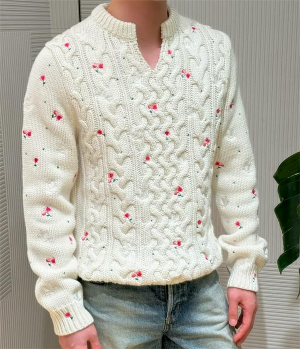 DIORディオールセーターコピー 26FW アルファベット刺繡ケーブル編み クルーネックニット