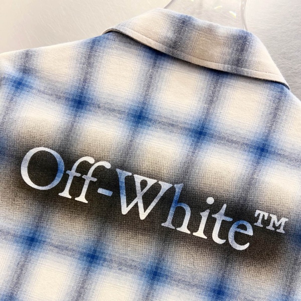 オフホワイトOff-White激安長袖チェックシャツ男女兼用グラデーション柄ロゴ刺繍バックプリント起毛素材オーバーサイズ