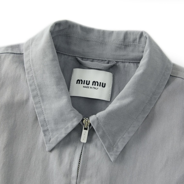 ミュウミュウMIU MIU激安ロゴ刺繍ジップジャケットレディースコットン100％ヴィンテージ加工オーバーサイズショート丈カジュアル