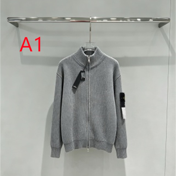 シックなモノトーンが魅力 STONE ISLAND ストーンアイランド コピー ジップアップニット 袖ワッペン付き大人カジュアル