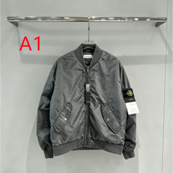 光沢グレーが映える STONE ISLAND ストーンアイランド コピー MA-1ジャケット 袖ワッペン付き秋冬アウター