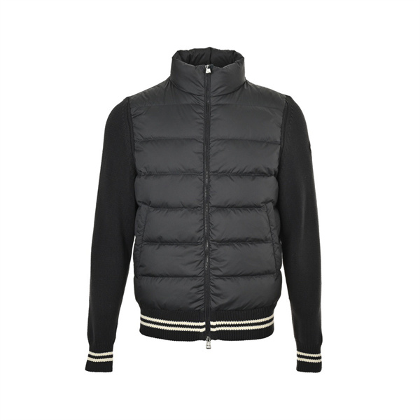 白ラインが映える MONCLER モンクレール コピー ハイブリッドダウンブルゾン ニット袖ジップアップ