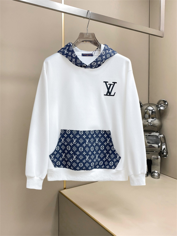 ネイビー×モノグラム LOUIS VUITTON ルイヴィトン コピー プルオーバーパーカー LVロゴ付き