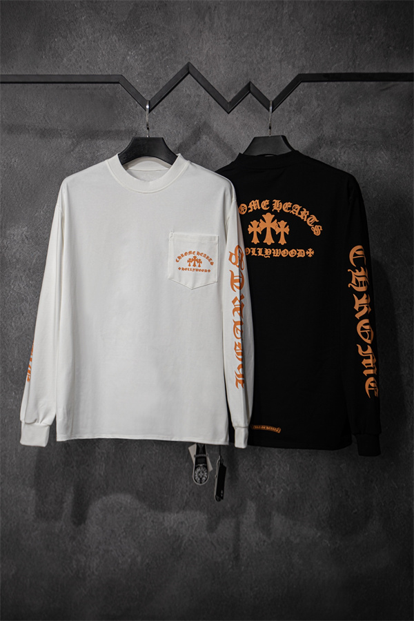 オレンジロゴが映える CHROME HEARTS クロムハーツ コピー 長袖Tシャツ ブラック・ホワイト