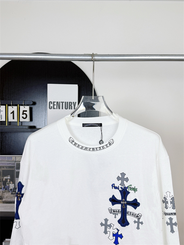 白×ネイビーの個性派 CHROME HEARTS クロムハーツ コピー ロングスリーブTシャツ 袖クロス柄