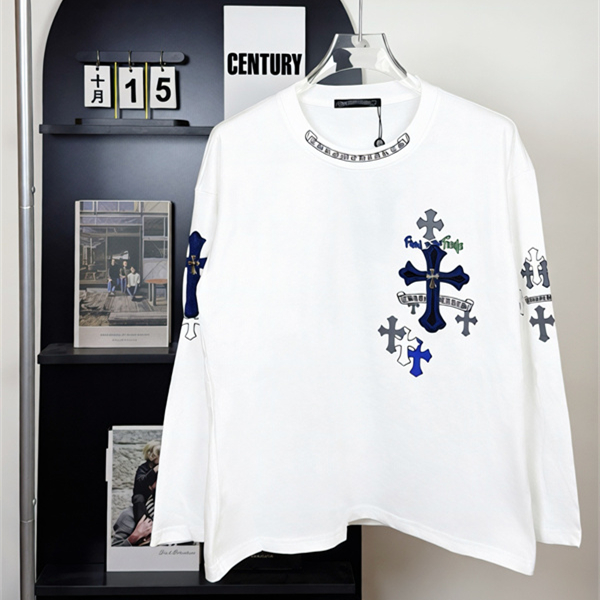 白×ネイビーの個性派 CHROME HEARTS クロムハーツ コピー ロングスリーブTシャツ 袖クロス柄