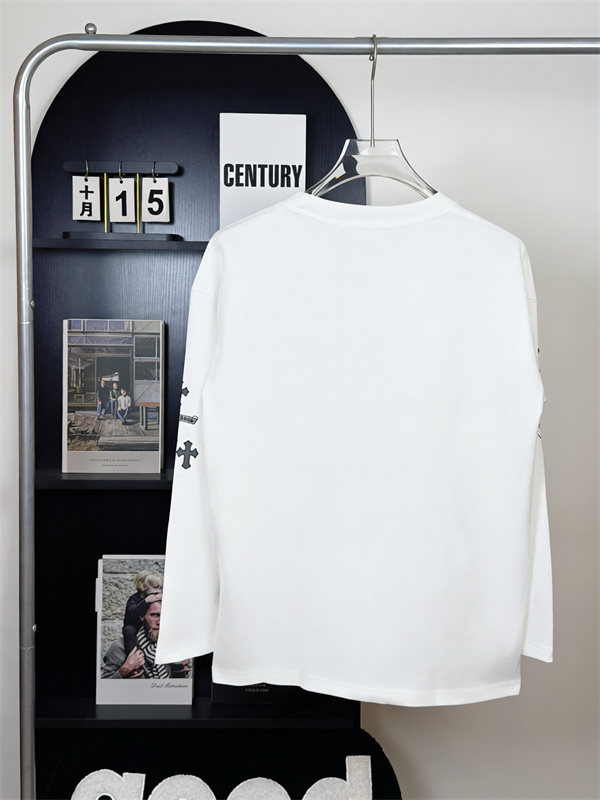 白×ネイビーの個性派 CHROME HEARTS クロムハーツ コピー ロングスリーブTシャツ 袖クロス柄