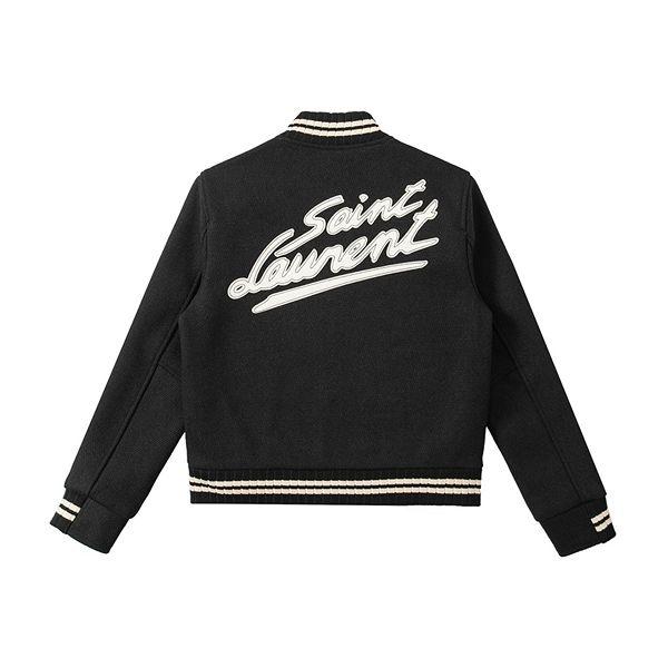ロゴ刺繍 バーシティジャケット Saint Laurent サンローラン コピー ブラック ホワイト アウター