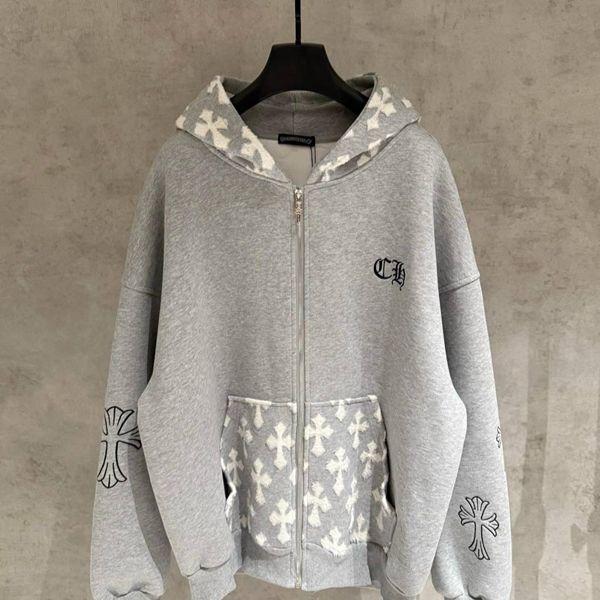 クロス柄 ジップパーカー CHROME HEARTS クロムハーツ コピー グレー フーディー 秋冬