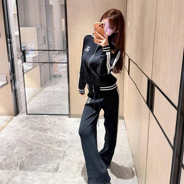 フロントジップ ワイドパンツ CHANEL シャネル コピー レディースセットアップ ラグジュアリースポーツ