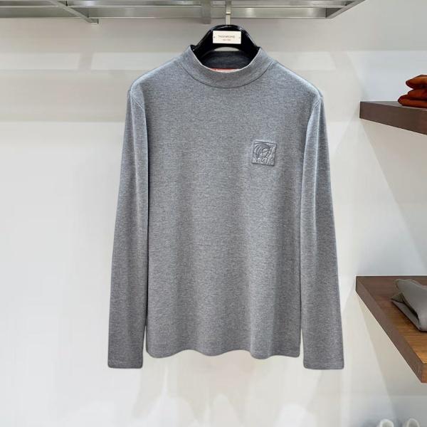 HERMÈS コピー エルメス 2026秋冬 バタフライ刺繍 モックネック 長袖Tシャツ コットンブレンド ユニセックス