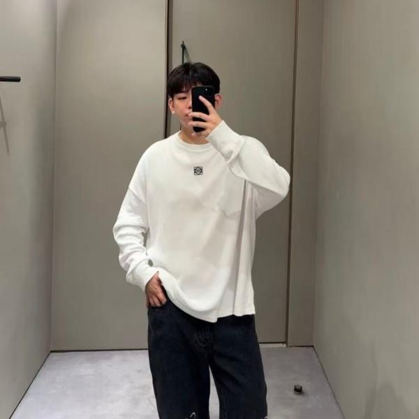 LOEWE ロエベ コピー Anagram アナグラム刺繍 クルーネック 長袖Tシャツ ブラック ユニセックス