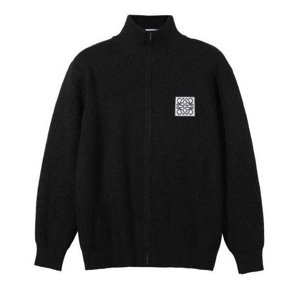 ロエベ LOEWE 激安 ニットカーディガン メンズ レディース 立ち襟 フルジップ アナグラム刺繍ロゴ カシミヤウール混紡 厚手 リブ編み ゆったり 防寒 秋冬 セーター アウター ブラック グレー