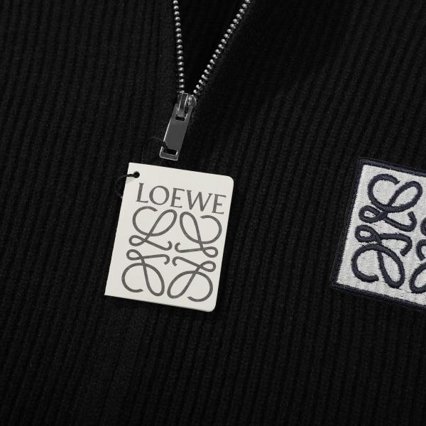 ロエベ LOEWE 激安 ニットカーディガン メンズ レディース 立ち襟 フルジップ アナグラム刺繍ロゴ カシミヤウール混紡 厚手 リブ編み ゆったり 防寒 秋冬 セーター アウター ブラック グレー