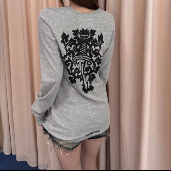 クロムハーツChrome Hearts激安ワッフル長袖Tシャツ藤蔓ソード柄バックプリントクルーネックゆったりストリート