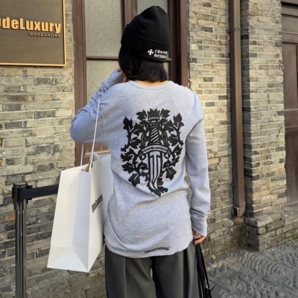 クロムハーツChrome Hearts激安ワッフル長袖Tシャツ藤蔓ソード柄バックプリントクルーネックゆったりストリート
