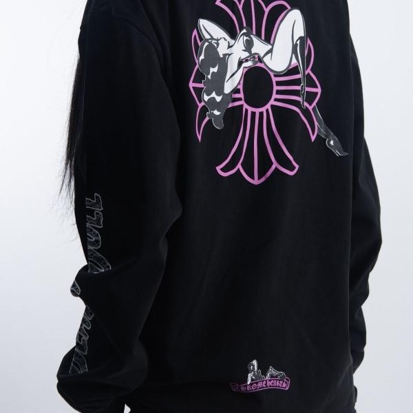 クロムハーツChrome Hearts激安Deadlyコラボ長袖Tシャツレディース女神プリントクロス柄バックプリントゆったりストリート