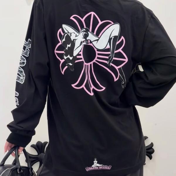クロムハーツChrome Hearts激安Deadlyコラボ長袖Tシャツレディース女神プリントクロス柄バックプリントゆったりストリート
