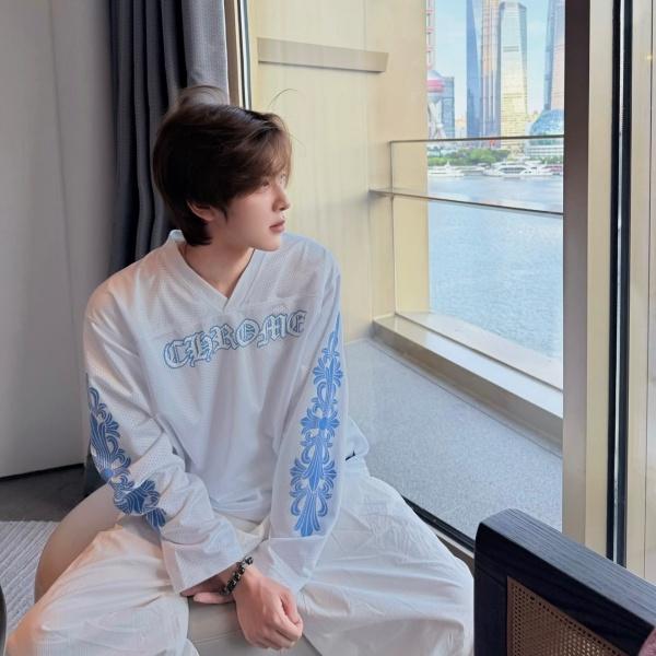 クロムハーツChrome Hearts激安Matty BoyホッケーシャツメンズレディースVネックメッシュ長袖Tシャツロゴプリントゆったりストリート