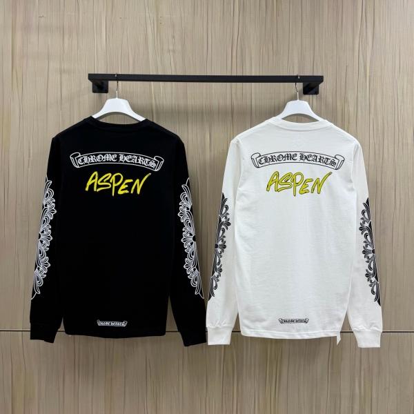 クロムハーツChrome Hearts激安ASPEN限定長袖Tシャツ男女兼用卷物ロゴバックプリント落ち肩ゆったりストリート