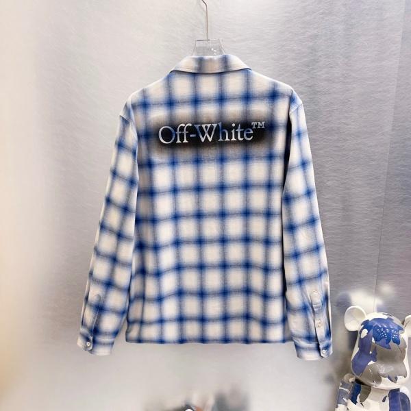 オフホワイトOff-White激安長袖チェックシャツ男女兼用グラデーション柄ロゴ刺繍バックプリント起毛素材オーバーサイズ