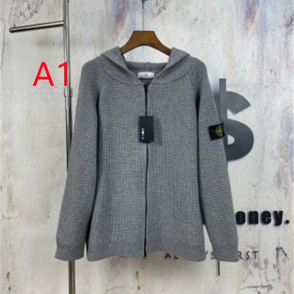 秋冬定番ワッフル編み STONE ISLAND ストーンアイランド コピー ニットカーディガン グレー系3色フード付き