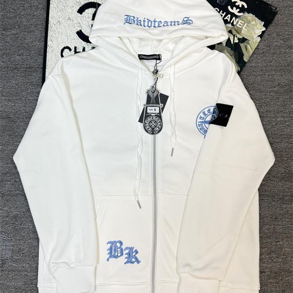 ホワイト×ブルーロゴ STONE ISLAND × CHROME HEARTS ストーンアイランド×クロムハーツ コピー ジップパーカー 秋冬ストリート