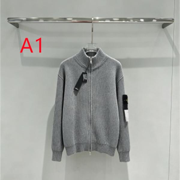 シックなモノトーンが魅力 STONE ISLAND ストーンアイランド コピー ジップアップニット 袖ワッペン付き大人カジュアル