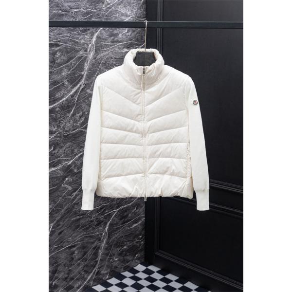 上品なホワイト MONCLER モンクレール コピー ニット切替ダウンブルゾン スタンドカラー秋冬アウター