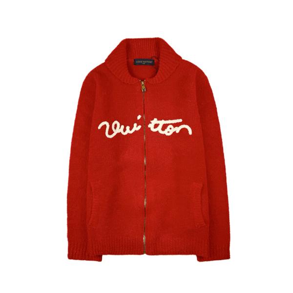 鮮やかなレッド LOUIS VUITTON ルイヴィトン コピー ニットカーディガン ホワイトロゴ入り秋冬