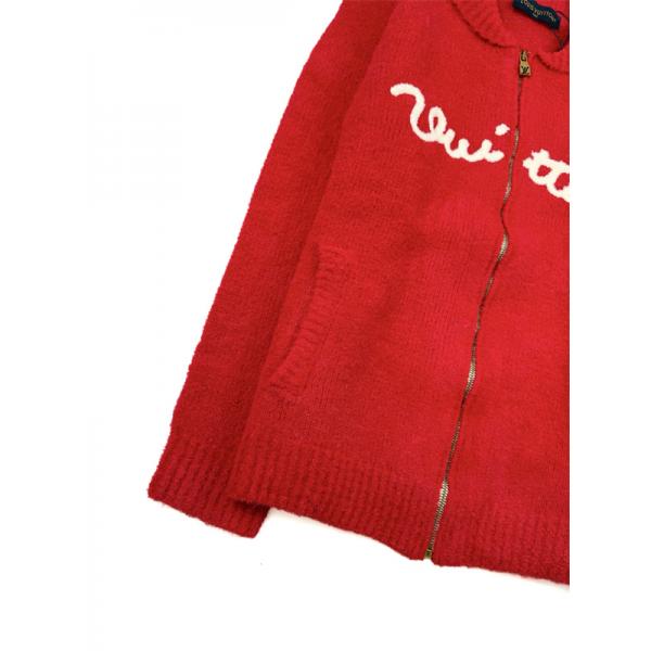 鮮やかなレッド LOUIS VUITTON ルイヴィトン コピー ニットカーディガン ホワイトロゴ入り秋冬