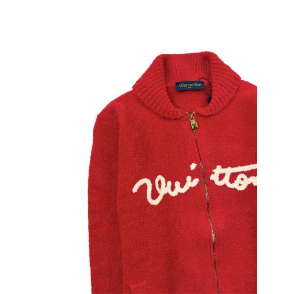 鮮やかなレッド LOUIS VUITTON ルイヴィトン コピー ニットカーディガン ホワイトロゴ入り秋冬