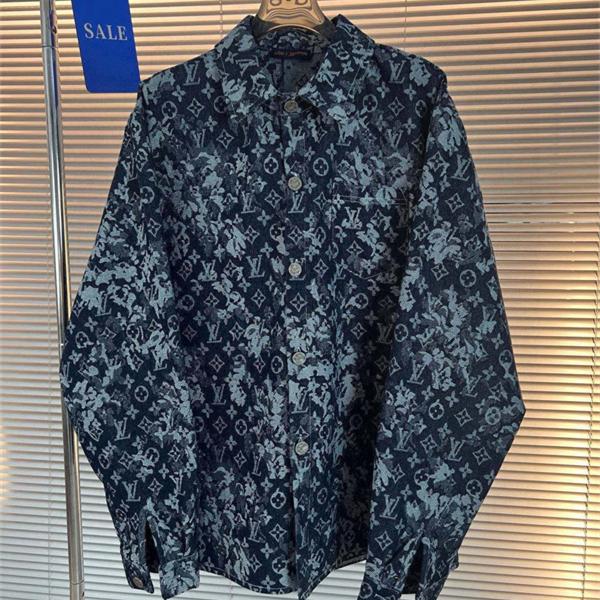 ブルーの総柄デザイン LOUIS VUITTON ルイヴィトン コピー デニムシャツ モノグラム花柄