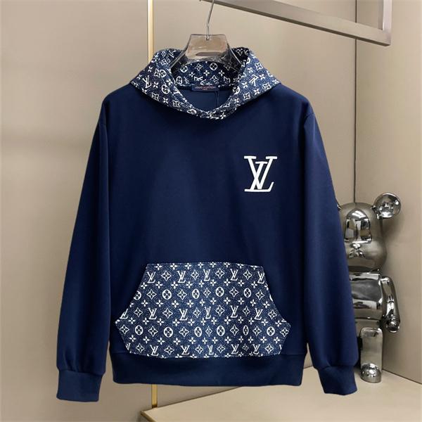 ネイビー×モノグラム LOUIS VUITTON ルイヴィトン コピー プルオーバーパーカー LVロゴ付き