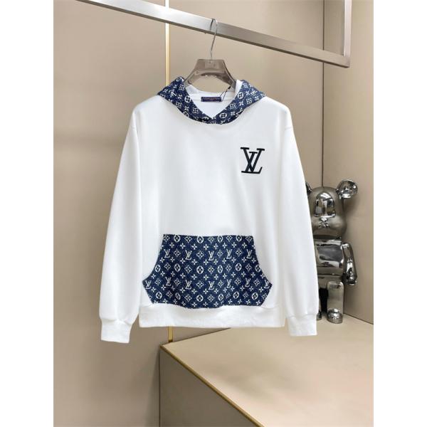 ネイビー×モノグラム LOUIS VUITTON ルイヴィトン コピー プルオーバーパーカー LVロゴ付き