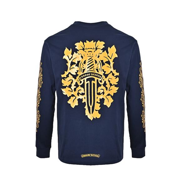 華やかなゴシック柄 CHROME HEARTS クロムハーツ コピー ロンT 袖プリント付きネイビー