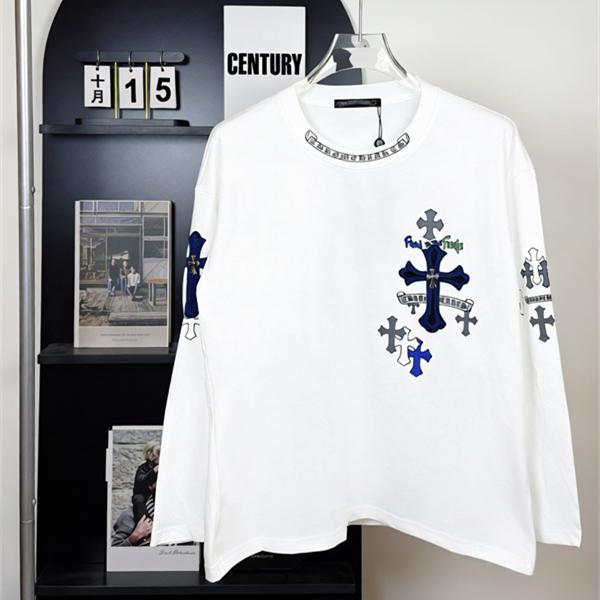 白×ネイビーの個性派 CHROME HEARTS クロムハーツ コピー ロングスリーブTシャツ 袖クロス柄
