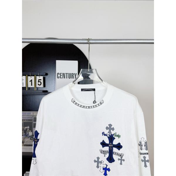 白×ネイビーの個性派 CHROME HEARTS クロムハーツ コピー ロングスリーブTシャツ 袖クロス柄