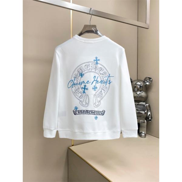 白×水色のアートデザイン CHROME HEARTS クロムハーツ コピー 長袖トレーナー バックロゴ入り