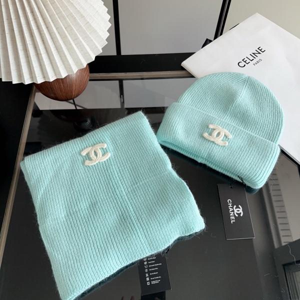 CHANELシャネル激安CCロゴ刺繍ニット帽マフラーセット秋冬防寒おしゃれ