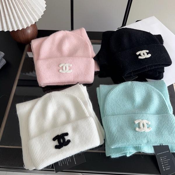 CHANELシャネル激安CCロゴ刺繍ニット帽マフラーセット秋冬防寒おしゃれ