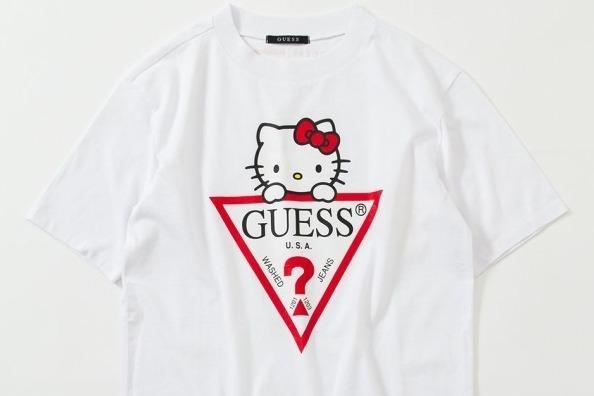 GUESS×ハローキティのコラボアイテム、ロゴとグラフィックをプリントしたTシャツなど 