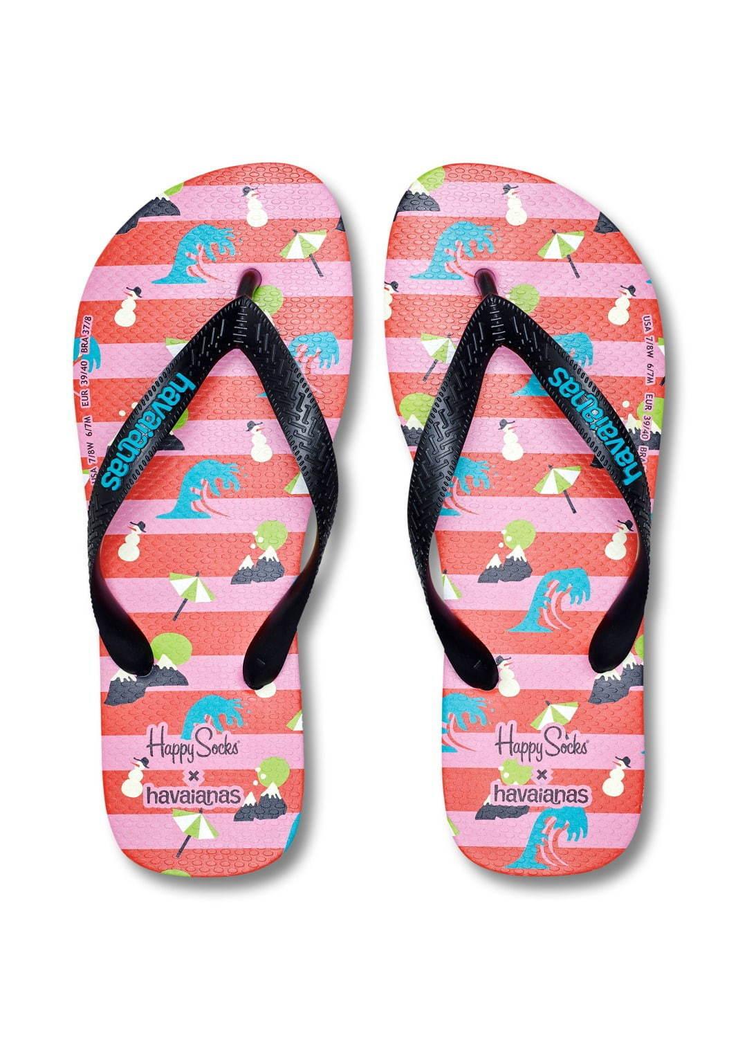 ハッピーソックス×ハワイアナスのビーチサンダル、夏×冬MIXモチーフの足袋ソックスとセットで コピー