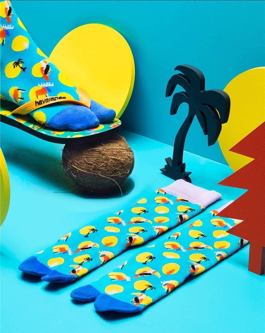 ハッピーソックス×ハワイアナスのビーチサンダル、夏×冬MIXモチーフの足袋ソックスとセットで コピー