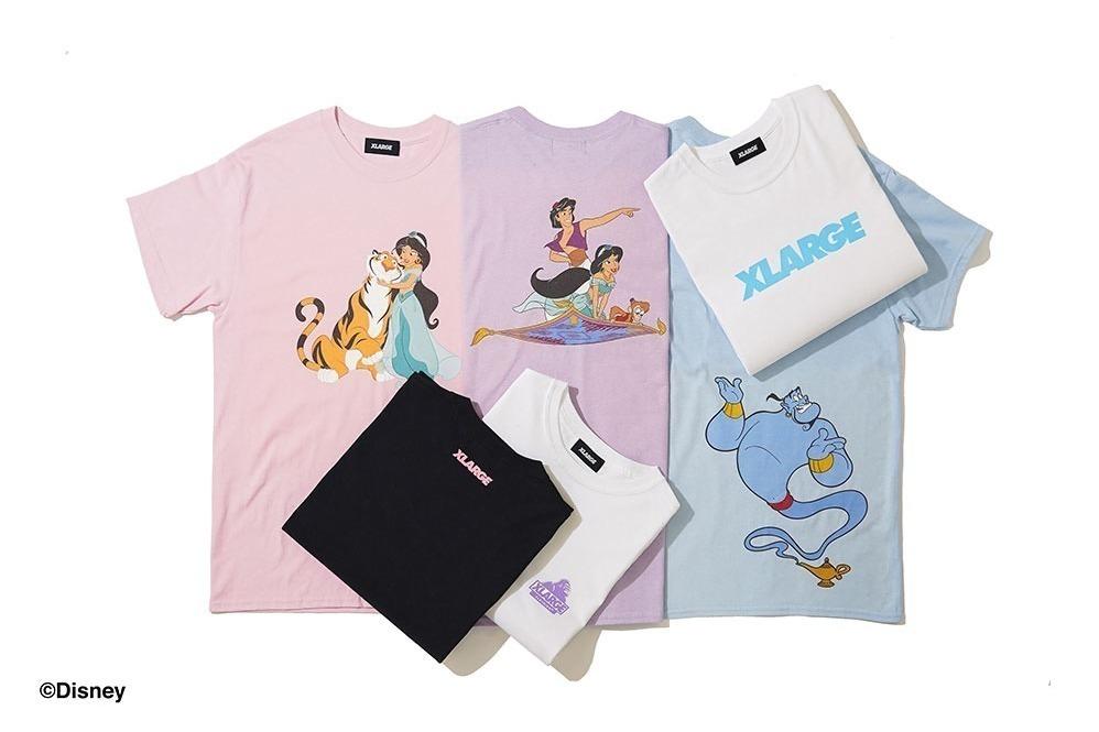 XLARGEのディズニー『アラジン』メンズTシャツ、ジャスミンやジーニーなどキャラクタープリント 