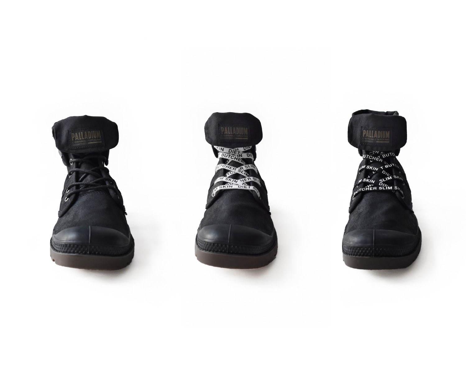 ダイエットブッチャースリムスキン×パラディウムの2WAYシューズ、付け替え可能な靴紐が付属 コピー