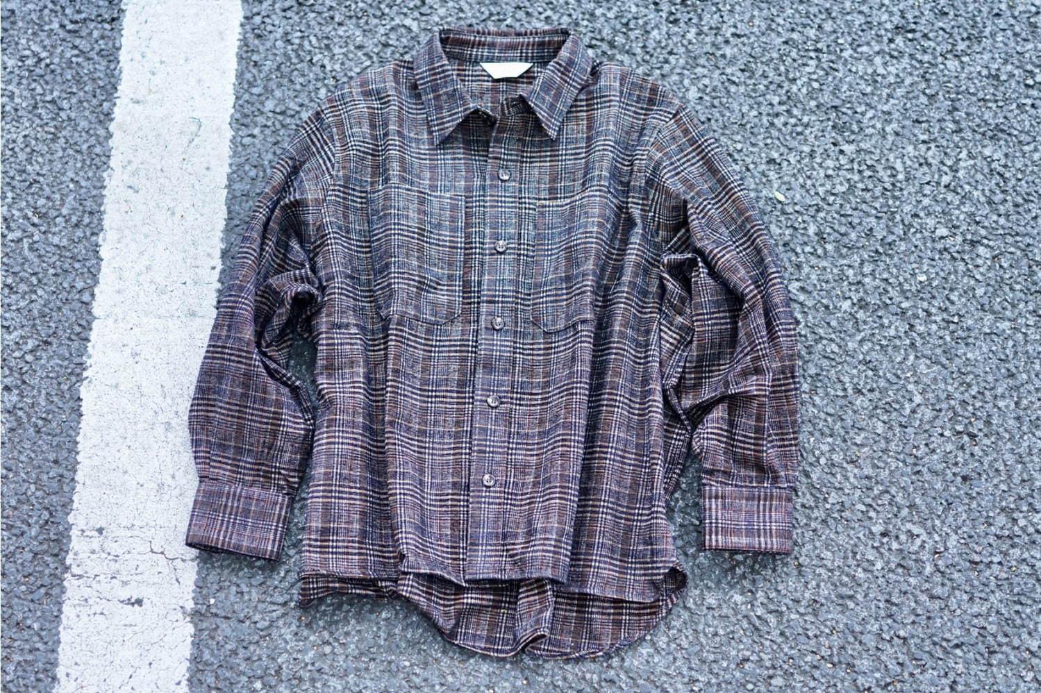 ジエダ×パルプのコラボメンズシャツ、ロング丈のオリジナルパターン＆ツイード生地 コピー