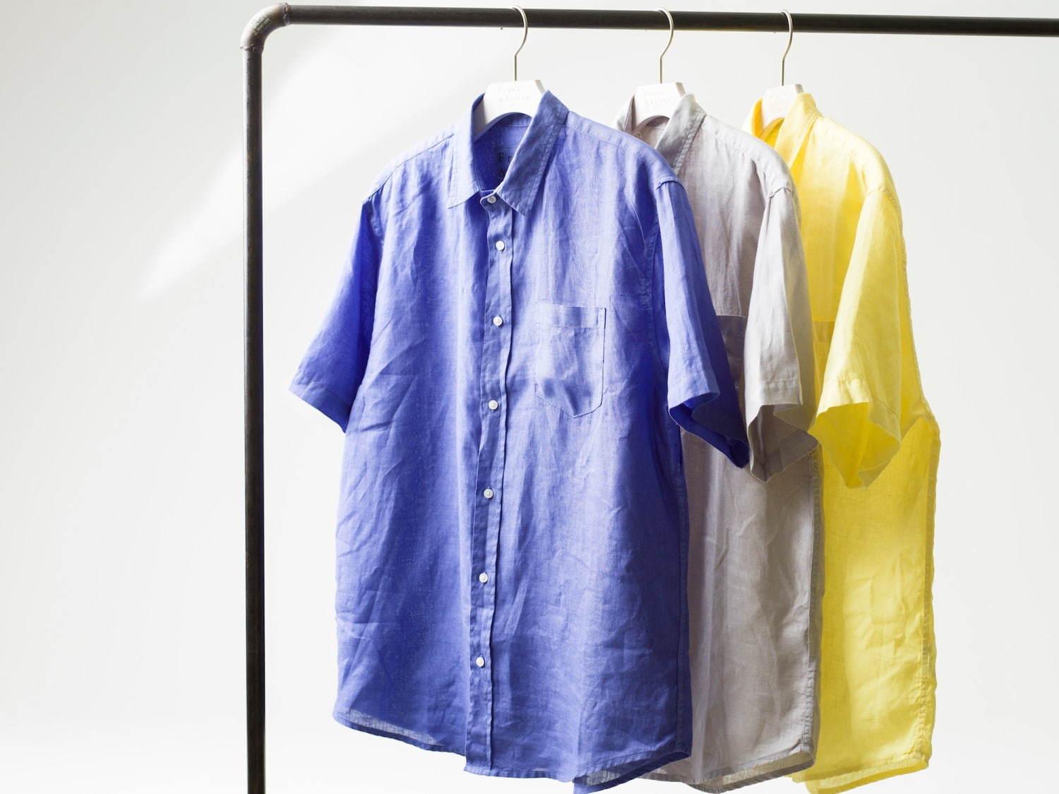 フランク＆アイリーン千駄ヶ谷店限定の半袖シャツ、独特なシワ感の明るいイエローやパープル コピー